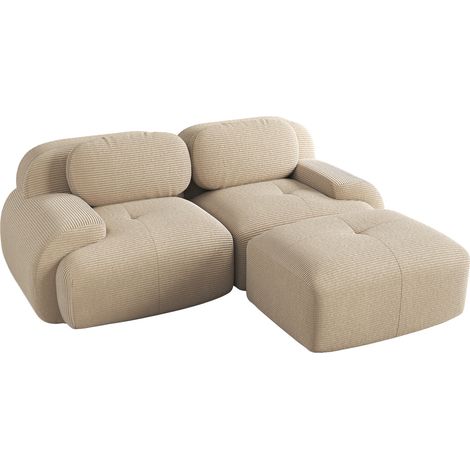 Canapé d'angle modulaire en velours côtelé beige avec mousse à haute élasticité, sans cadre (1/5)