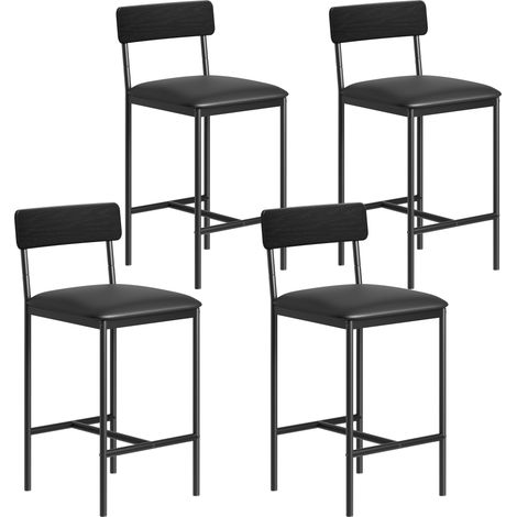 Tabourets de bar, tabourets de bar de cuisine avec repose-pieds et dos, 4 tabourets de bar de hauteur de comptoir, Noir (1/5)