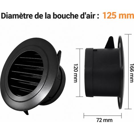 Bouche d'aération ronde ABS persiennes inclinées noires - 125, grande usine physique, qualité garantie, 18 × 18 × 8 cm 113 g – Livraison gratuite