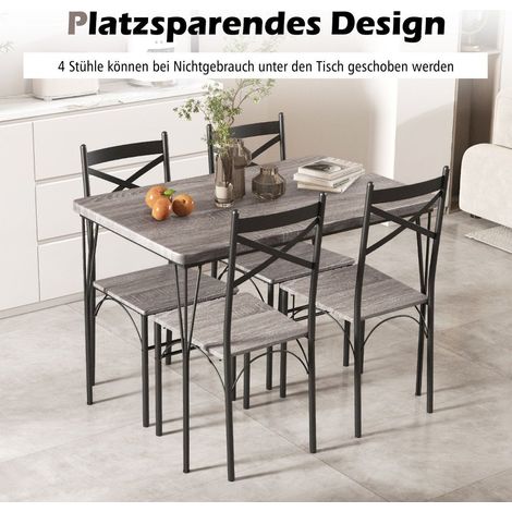 Juego de comedor de 5 piezas para 4 personas mesa de comedor rectangular moderna y 4 sillas de comedor gris y negro