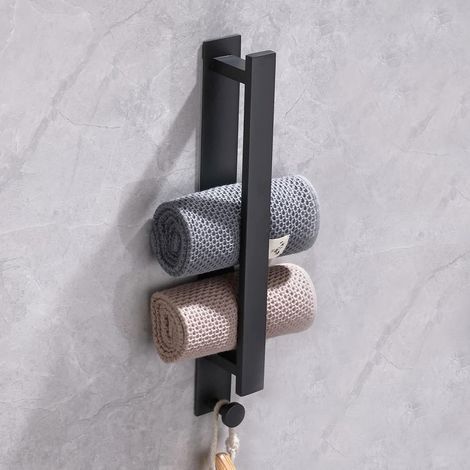 Porte-serviettes sans perçage - Porte-serviettes de salle de bain auto-adhésif en acier inoxydable - Noir - 40 cm (noir) (1/4)