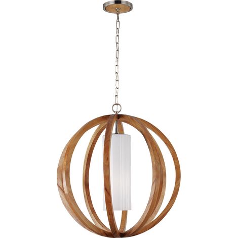Sospensione Industrial Nordica Allier Legno Acciaio 1 Luce E27 D66Cm (1/5)