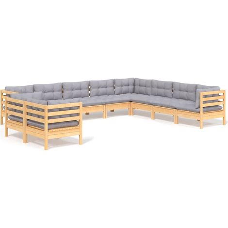 Maison Exclusive - Set Divani da Giardino 10 pz con Cuscini Grigi Massello di Pino (1/5)
