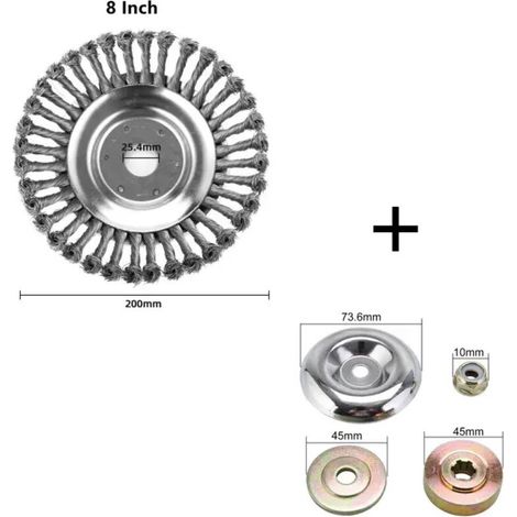 Tête de brosse métallique ronde de 20 cm pour tondeuse à gazon, coupe-bordures et débroussailleuse - AquaForge