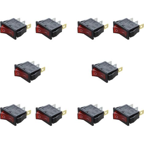 Interrupteur à bascule marche/arrêt bipolaire lumineux 10X, 28 x 10 mm, 250 V, 15 A, 3 bornes, rouge (1/5)