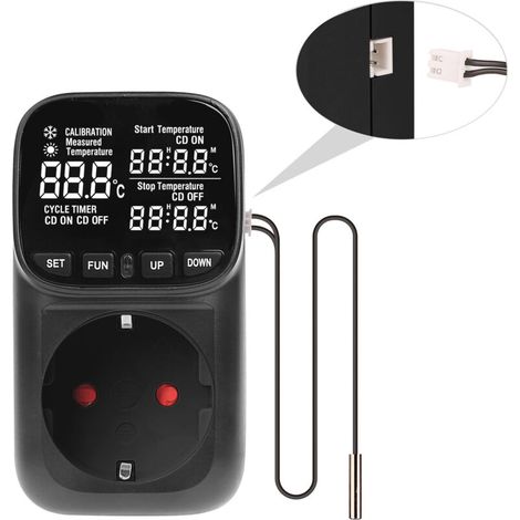 Prise Thermostat Intelligente Noir Type F - Écran VA Rétroéclairé- Sonde Température, Minuterie, pour Serres et Élevages (1/5)
