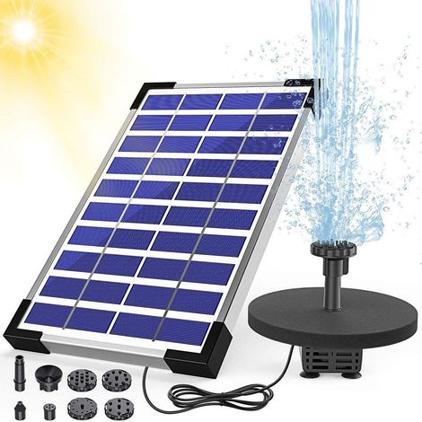Pompe solaire flottante de secours 5W pour fontaine, 6 buses, idéale pour bain d'oiseaux, bassin à poissons et jardin aquatique. (1/5)