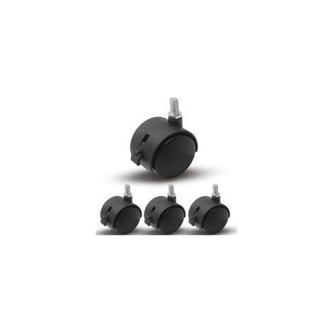 Roulettes à tige filetée M8 de 1,5 pouce avec frein, lot de 4 roulettes pivotantes en nylon noir pour meubles, chariots, armoires et étagères. (1/5)