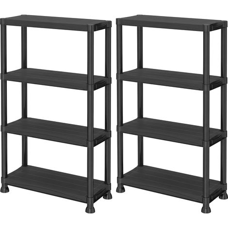 Étagère de Rangement Lot de 2, 4 Niveaux en Plastique, 80 kg, 60 x 60 x 133,5 cm, Noir (1/5)