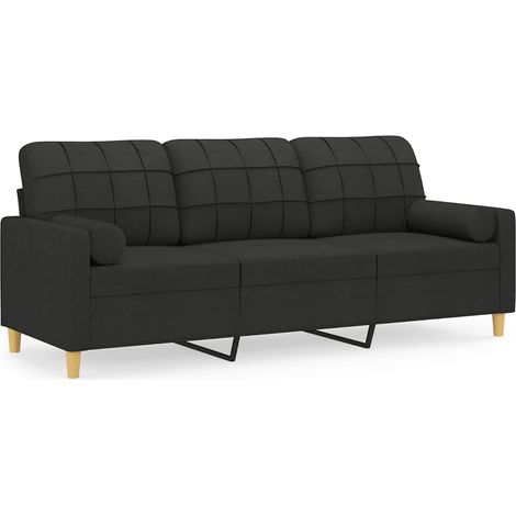 Canapé  Sofa 3 places avec oreillers décoratifs noir 180 cm tissu (1/5)