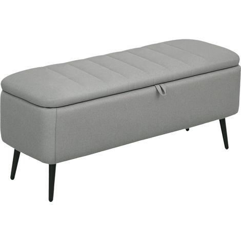 HOMCOM Storage Ottoman Bench, Linen-feel Footstool with Steel Legs, Grey