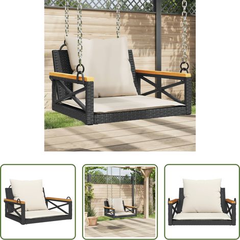 Gartenmöbel - Hängesessel mit Kissen Schwarz 63x62x40 cm Poly Rattan (1/5)