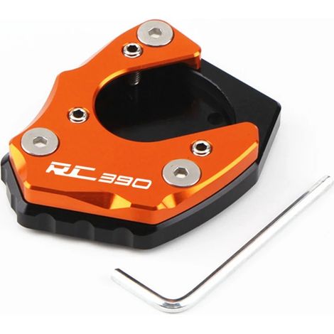 (RC390 Orange) Compatible avec DUKE125, DUKE200, DUKE390 et RC390. Béquille latérale CNC, extension de béquille, plaque de support. Augmente la puissance maximale. (1/4)