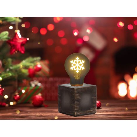 Tischlampe Würfel Grau mit Deko LED Glühbirne Schneeflocke, Quadrat 9cm (1/5)