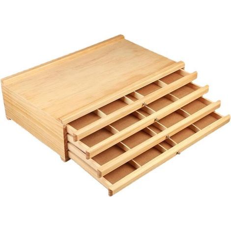 Künstleraufbewahrungsbox mit 4 Schubladen, 40 x 25,5 x 11,2 cm, aus Holz, ideal für Pastellstifte, Graphitstifte, Kugelschreiber, Marker und Pinsel. (1/4)