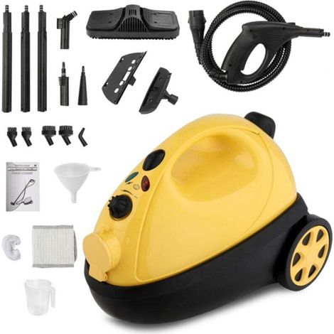 Nettoyeur vapeur multifonction VSC28B avec 19 accessoires, réservoir 1.2L, balai vapeur portable 1500W jaune (1/4)
