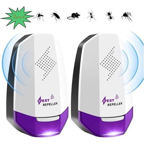Lot de 2 répulsifs anti-chocs à ultrasons pour contrôle des parassites, répulsifs anti-moustiques, araignées, souris, cafards, A773 (1/4)