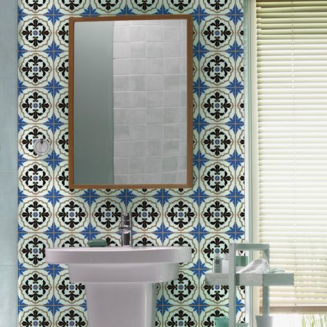 Sticker Mural Carrelage adhésif Cuisine Salle de Bain - 9 STICKERS CARREAUX DE CIMENT AZULEJOS LUCIANO - 9stickers20x20cm (1/5)