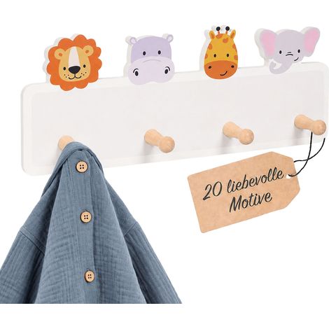 Relaxdays Kindergarderobe, 4 Haken, Design C, Wandmontage, MDF, Holz, Kinderzimmer, Flur, Garderobenleiste, grau/orange (1/5)