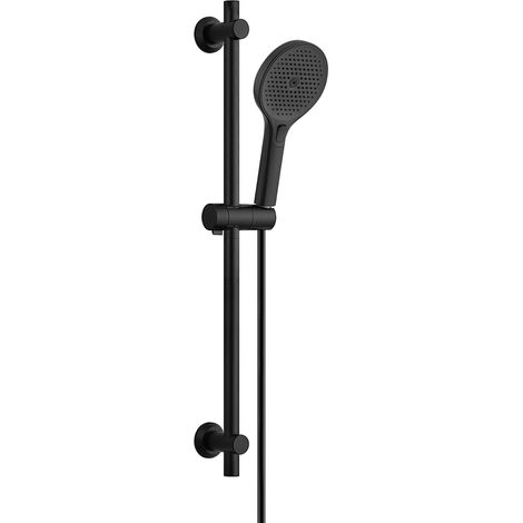 Barre de douche en acier inoxydable 70 cm avec tuyau et support, colonne de douche avec douchette 3 jets, fixation murale réglable adapté aux trous existants, noir (1/5)