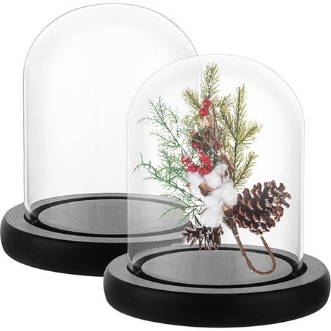 cloches en verre avec fond bois noir - 10 cm haut Décoration 8 diamètre Cloche transparent pour poupées, bougies, objets de collection (1/5)