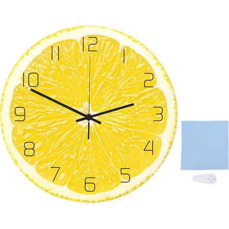 Horloge murale acrylique design citron fruité pour décoration salon bureau