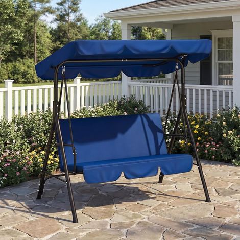 YODOLLA Balancelle de Jardin 3 Places avec Auvent Réglable & Coussin Amovible, Bleu Foncé