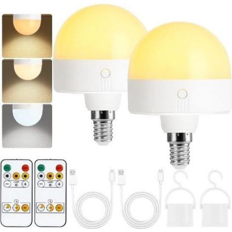 Ampoule Rechargeable E14 - Base Magnétique Amovible - Télécommande - Variateur Luminosité - Minuterie - 400 Lm - 5 W - Lot de 2 (1/4)