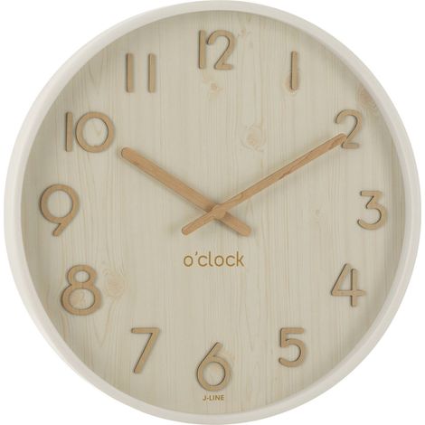Horloge murale blanche en bois grand format - blanc et bois clair (1/5)