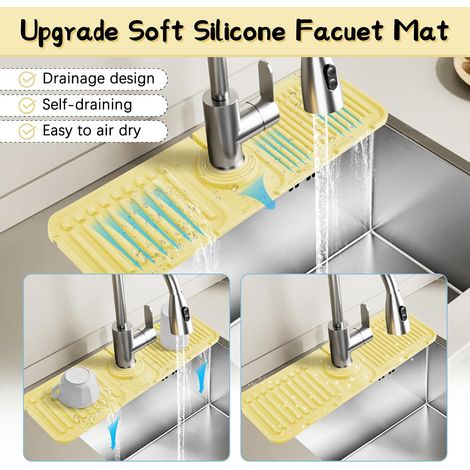 Alfombrilla de silicona para grifo de 2 piezas, 39,5 x 11 cm, alfombrilla de silicona para grifo de cocina y baño (beige) (1/4)
