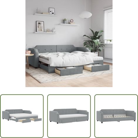 vidaXL Sofa mit Bettfunktion - Tagesbett Ausziehbar mit Schubladen Hellgrau 90x200 cm Stoff (1/5)