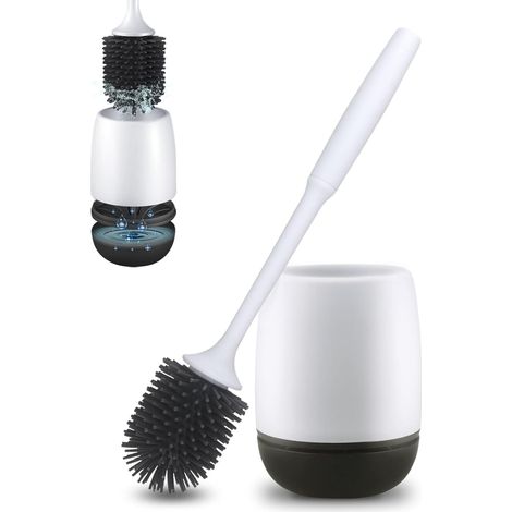 Brosses de Toilette et Les détenteurs améliorés Silicone Toilette Brosses Holder Set, Brosse de Nettoyage de Toilette avec décomposable et tiroir é Eau pour Toilettes de Salle de Bains (1/5)