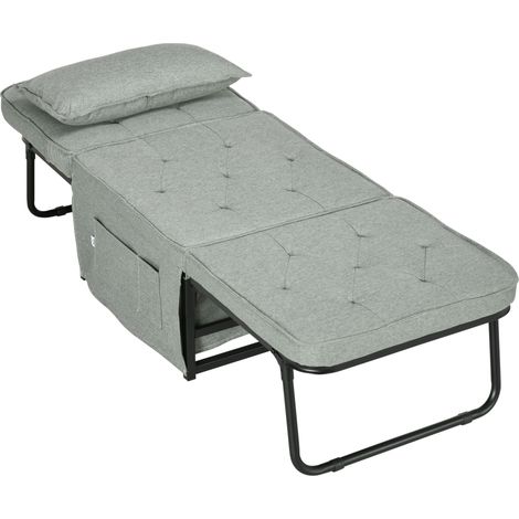 Fauteuil chauffeuse convertible 4 en 1 dossier inclinable 5 position avec coussin 180 x 64 x 40 cm gris clair