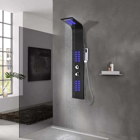 Panneau de douche Écran de douche - Aluminium 20 x 44 x 130 cm Noir BV398097 - BonneVie (1/5)