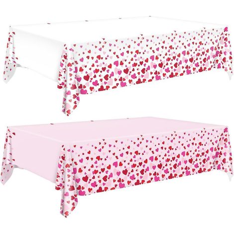 Tischdecken Valentinstag 2er-Set 274x137 cm mit Herz-Muster Rot Rosa