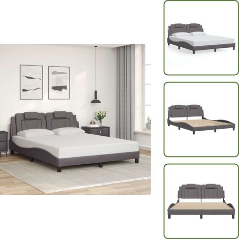 Cadre de lit sans matelas gris 160x200 cm similicuir - Lit Plateforme - Lit Double - Cadre Lit Design - Lit Capitonné - Literie (1/5)