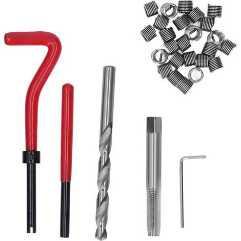 Outil de réparation de filetage M8x1,25, Kit d'inserts filetés hélicoïdaux en acier rapide universel pour les réparations de moteurs de voiture rouge.