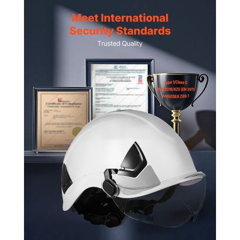 Casque de Sécurité Industriel, Casque de Protection Certifié ANSI/ISEA Z89.1, Ventilé et Réglable, Rigide en ABS, avec Visière et S… (1/5)