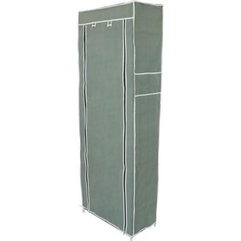 PrimeMatik - Armoire de rangement et chaussures en tissu 60 x 30 x 160 cm gris avec porte rouleau (1/5)