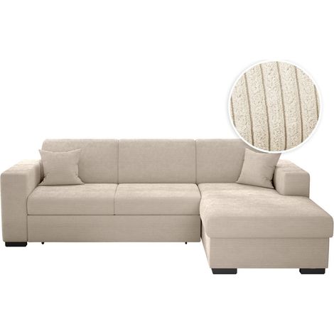 Loungitude – Canapé d'angle convertible avec coffre en velours côtelé – Angle droit – Beige – Confort optimal et design moderne pour salon (1/5)