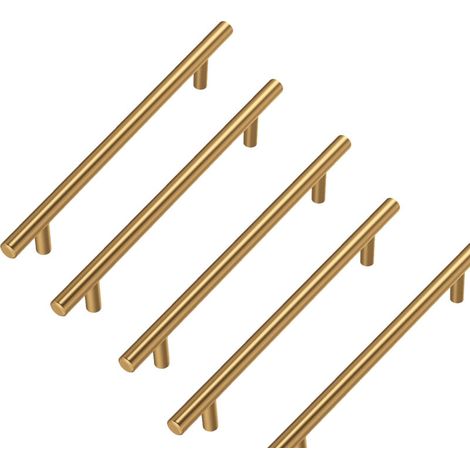 Lot de 5 goldenwarm Poignee Meuble Dorée Laiton Brossé Poignée Placard Cuisine Doree en Acier Inoxydable Entraxe 160mm