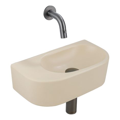 QeramiQ Fuente Ensemble de Lavabo - 40x21.5x12cm - lisse - demi-rond - sans trou pour robinet - céramique - ensemble de robinet gunmetal - bouchon de (1/5)