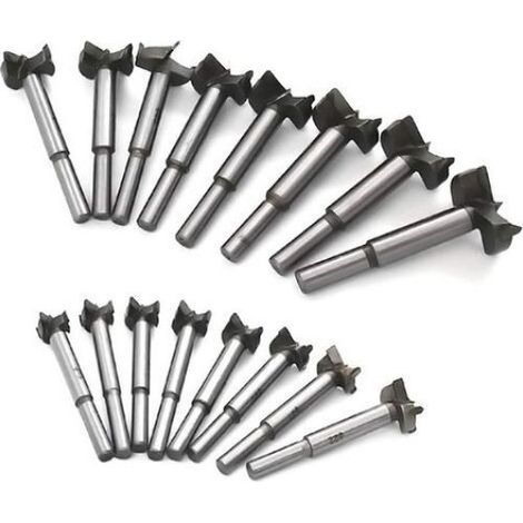 Foret Forstner pour bois 15-35 mm, lot de 16, en acier rapide au carbone, pour perçage de planches de bois, avec ailettes plates et charnières en carbure cémenté. (1/2)