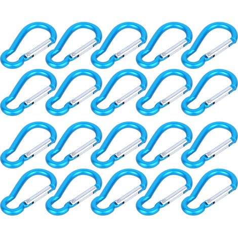 Mousqueton En Aluminium - Crochet D-Ring Bleu Léger - Pour Camping Randonnée Extérieur - Lot De 20 Pièces (1/5)