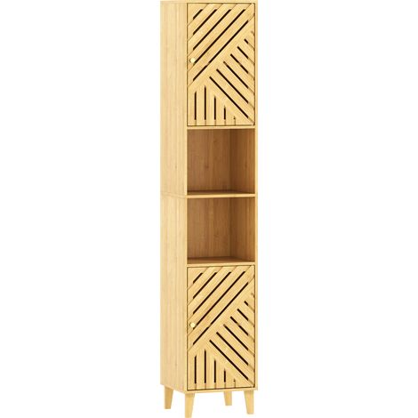 Mobile a Colonna Bagno 32x30x170 cm Ante Listellate Ventilate in Bambù e Truciolato Color Legno (1/5)
