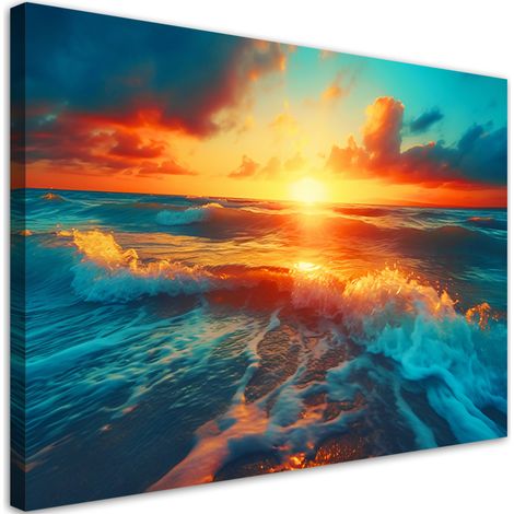 Tableau sur toile Tableau sur toile Coucher de soleil et vagues 60x40 (1/5)