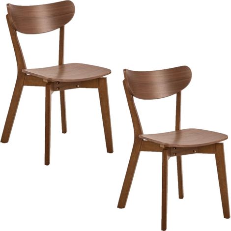 Lot de 2 chaises rétro en bois effet noyer SUZANNE
