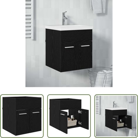 Holz Waschtischschrank - Waschbeckenunterschrank Schwarz Eichen-Optik 41 x 38,5 x 46 cm (1/5)