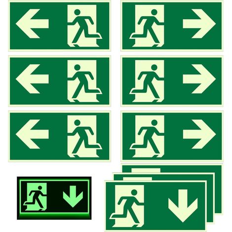 9 Pièces Panneaux De Sortie De Secours, 300 X 150 mm Panneaux D'évacuation Photoluminescents, Panneaux D'évacuation en PVC Auto-AdhéSifs Pour Couloirs, Sous-Sols Et Cages D'Escalier (1/5)