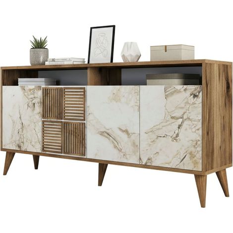 Credenza Benjamin, Madia 2 Ripiani, Apertura Battente, 4 Ante, 160x35x78h cm Marrone Noce